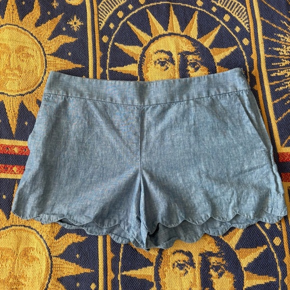 Ann Taylor LOFT The Riviera Short Linen Blend Scalloped Hem Pockets Blue Size 10 - Picture 2 of 10